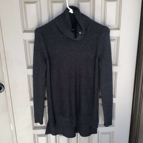 Calvin Klein Jeans Sweater SzS/P Gray Turtle W Snaps Long Sleeves Slimming Used - Picture 1 of 11